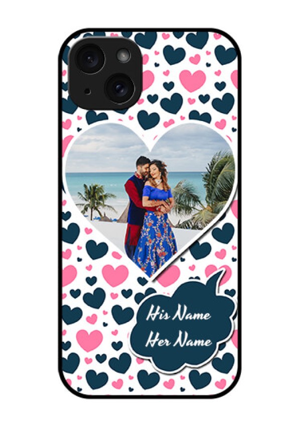 iPhone 15 Plus Custom Glass Phone Case - Pink & Blue Heart Design