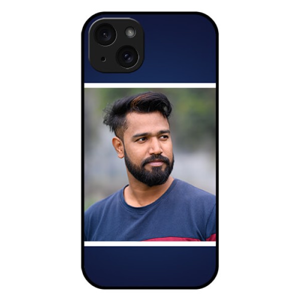 iPhone 15 Plus Custom Glass Phone Case - Simple Royal Blue Design iPhone 15 Plus Custom Glass Phone Case - Simple Royal Blue Design