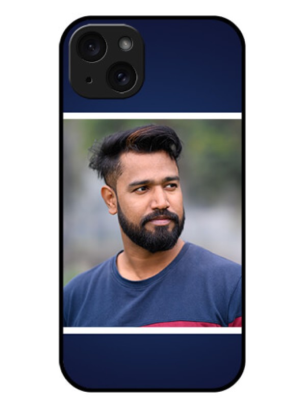 Custom iPhone 15 Plus Custom Glass Phone Case - Simple Royal Blue Design