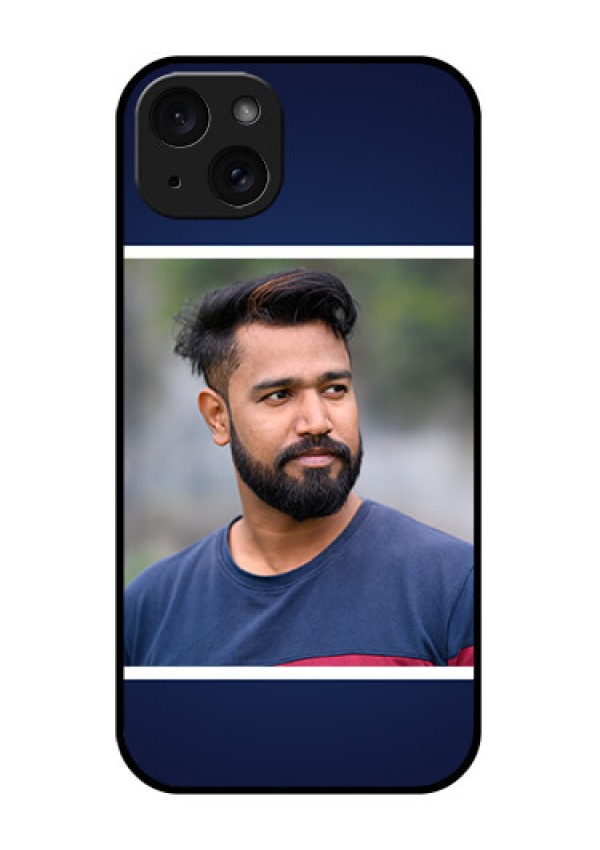 iPhone 15 Plus Custom Glass Phone Case - Simple Royal Blue Design
