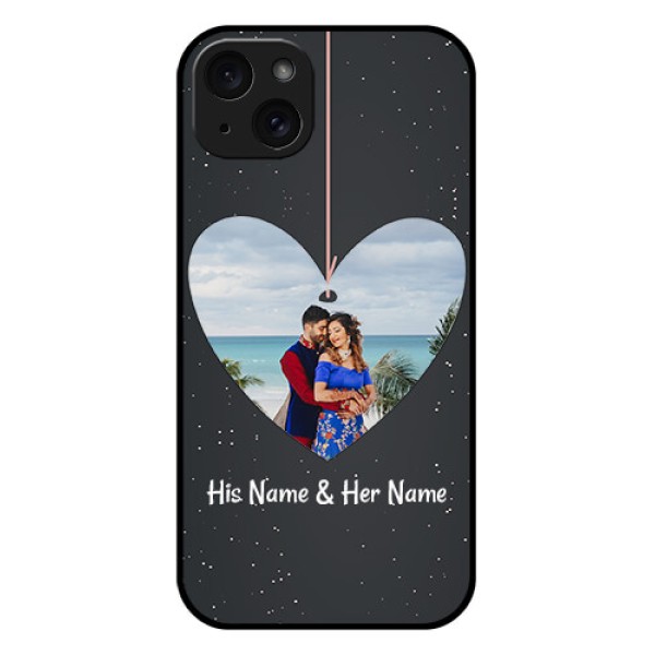 iPhone 15 Plus Custom Glass Phone Case - Hanging Heart Design
