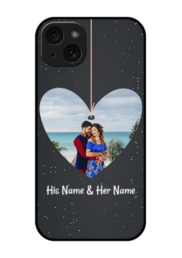 iPhone 15 Plus Custom Glass Phone Case - Hanging Heart Design
