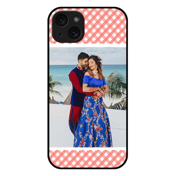 iPhone 15 Plus Custom Glass Phone Case - Pink Pattern Design