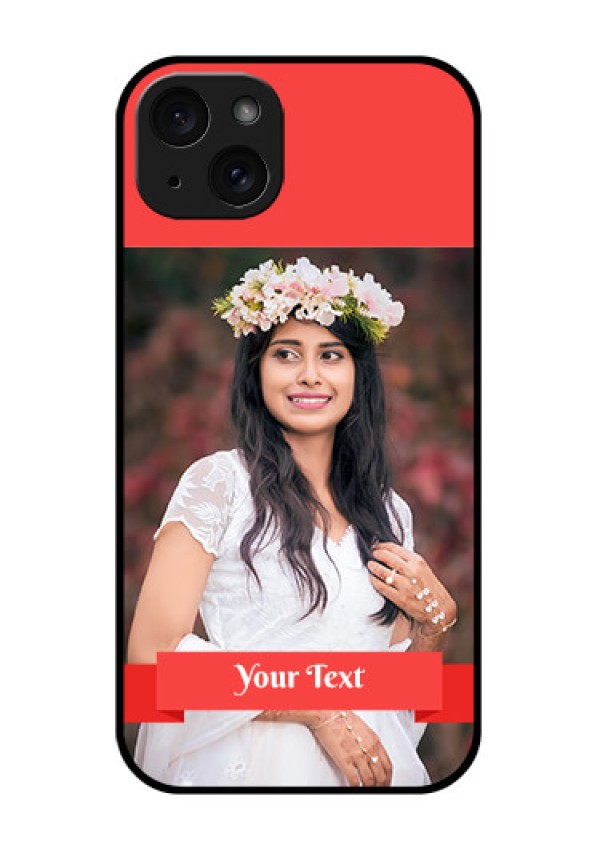 iPhone 15 Plus Custom Glass Phone Case - Simple Red Color Design