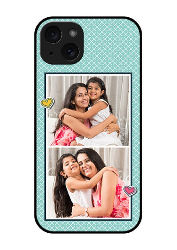 iPhone 15 Plus Custom Glass Phone Case - 2 Image Holder With Pattern Design