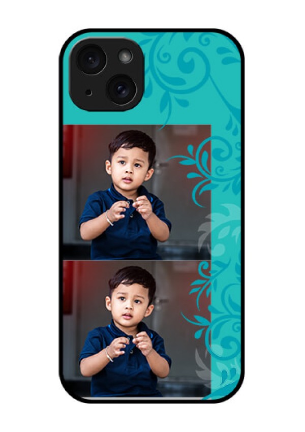 iPhone 15 Plus Custom Glass Phone Case - With Photo And Green Floral Design