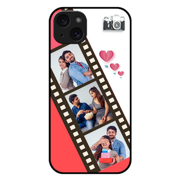 iPhone 15 Plus Custom Glass Phone Case - 3 Image Holder With Film Reel iPhone 15 Plus Custom Glass Phone Case - 3 Image Holder With Film Reel
