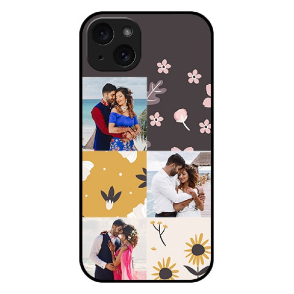 iPhone 15 Plus Custom Glass Phone Case - 3 Images With Floral Design iPhone 15 Plus Custom Glass Phone Case - 3 Images With Floral Design