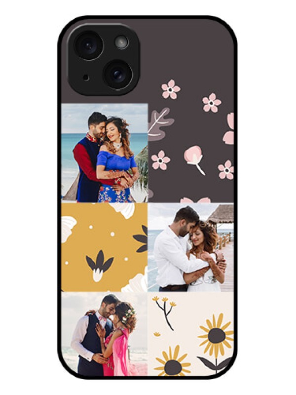 Custom iPhone 15 Plus Custom Glass Phone Case - 3 Images With Floral Design