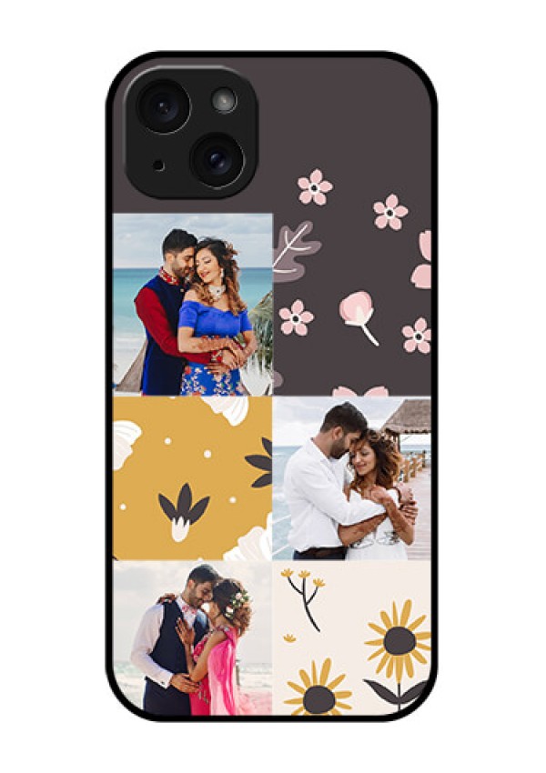 iPhone 15 Plus Custom Glass Phone Case - 3 Images With Floral Design