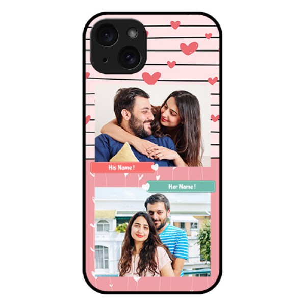 iPhone 15 Plus Custom Glass Phone Case - Photo With Heart Design