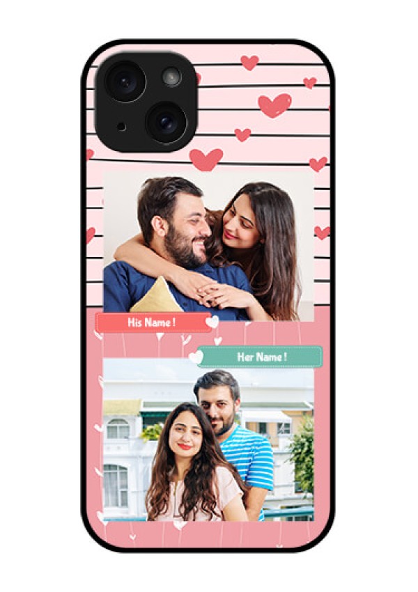 iPhone 15 Plus Custom Glass Phone Case - Photo With Heart Design