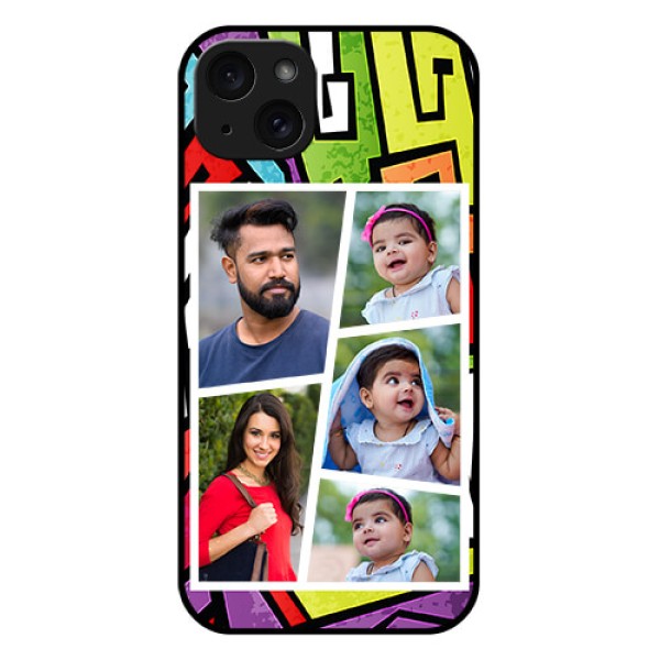 iPhone 15 Plus Custom Glass Phone Case - Graffiti Pattern Design