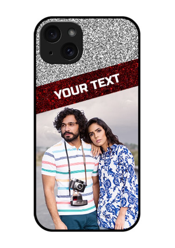 iPhone 15 Plus Custom Glass Phone Case - Image Holder With Glitter Strip Design