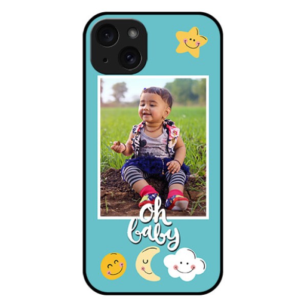 iPhone 15 Plus Custom Glass Phone Case - Smiley Kids Stars Design iPhone 15 Plus Custom Glass Phone Case - Smiley Kids Stars Design