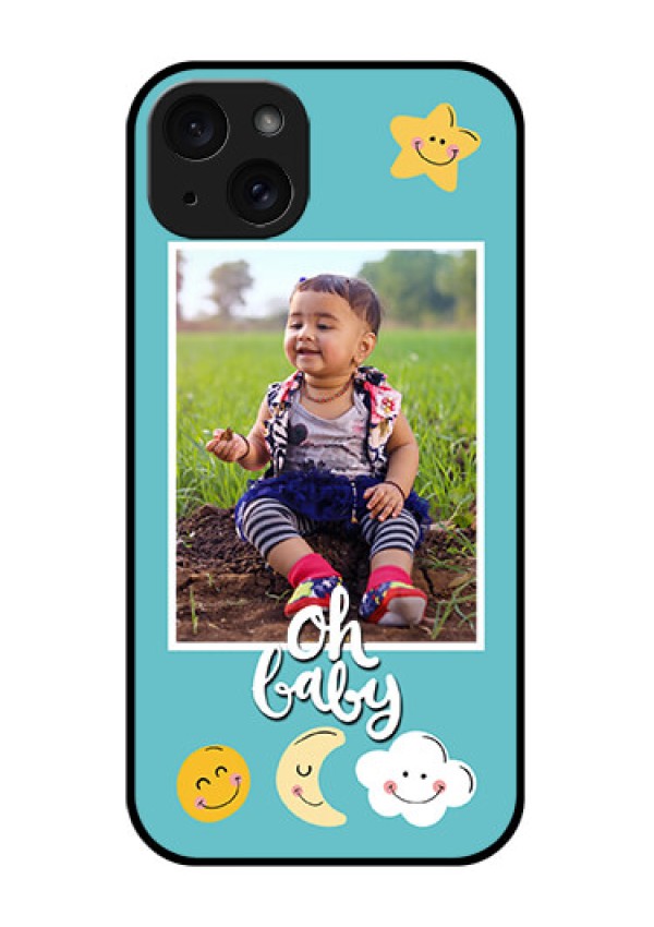 iPhone 15 Plus Custom Glass Phone Case - Smiley Kids Stars Design