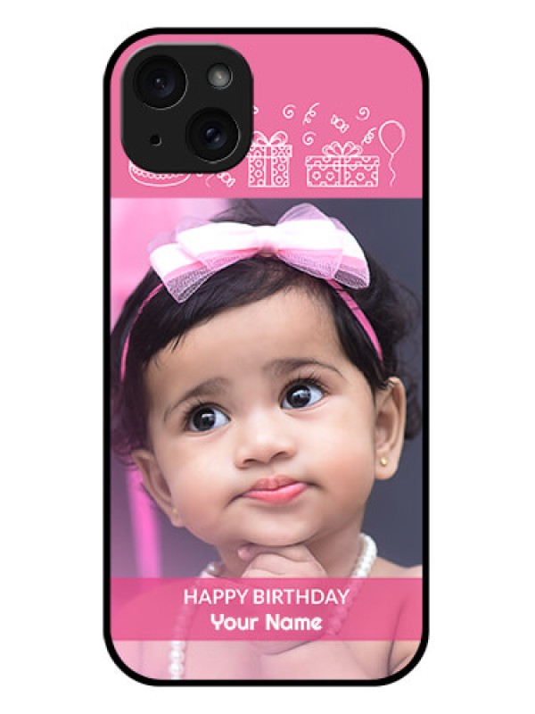 Custom iPhone 15 Plus Custom Glass Phone Case - With Birthday Line Art Design