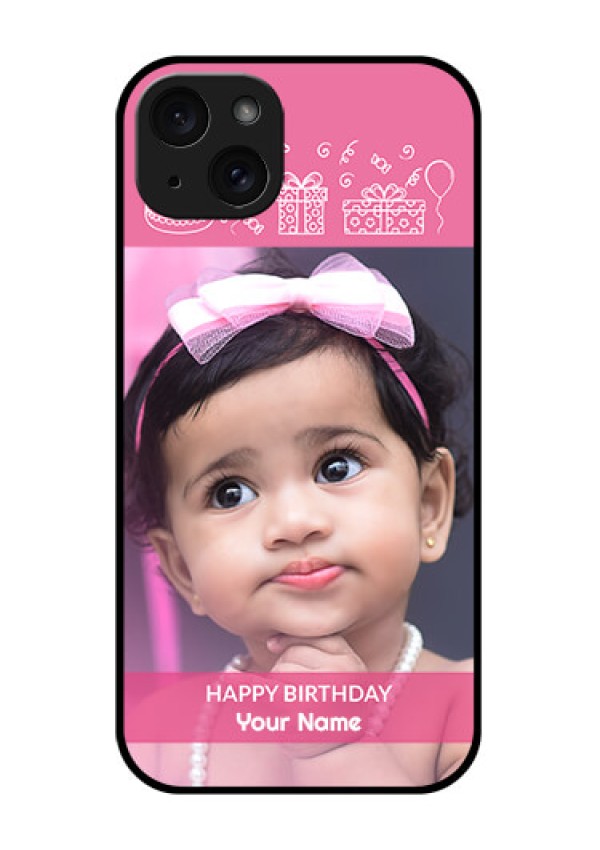 iPhone 15 Plus Custom Glass Phone Case - With Birthday Line Art Design