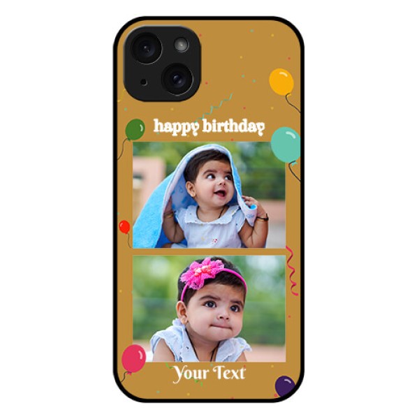 iPhone 15 Plus Custom Glass Phone Case - Image Holder With Birthday Celebrations Design