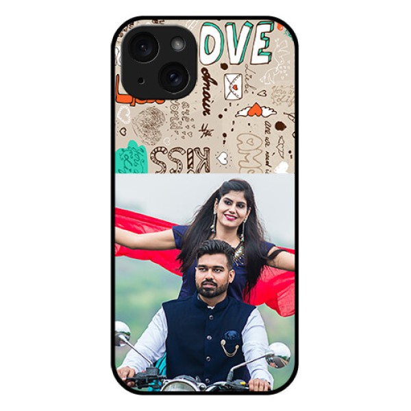 iPhone 15 Plus Custom Glass Phone Case - Love Doodle Pattern