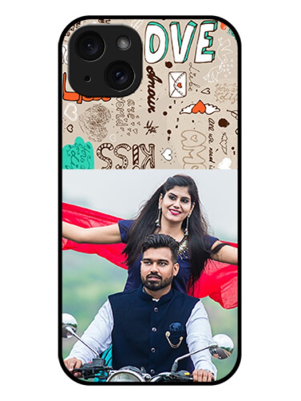 Custom iPhone 15 Plus Custom Glass Phone Case - Love Doodle Pattern