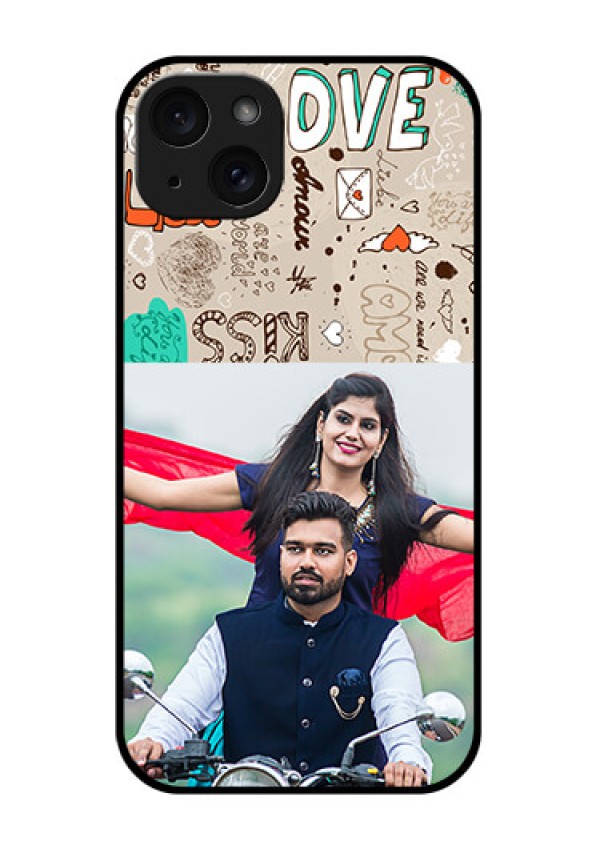 iPhone 15 Plus Custom Glass Phone Case - Love Doodle Pattern