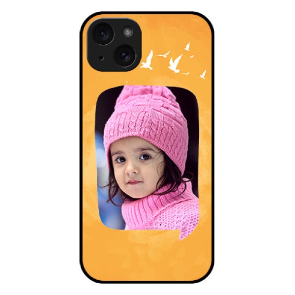 iPhone 15 Plus Custom Glass Phone Case - Water Color Design With Bird Icons