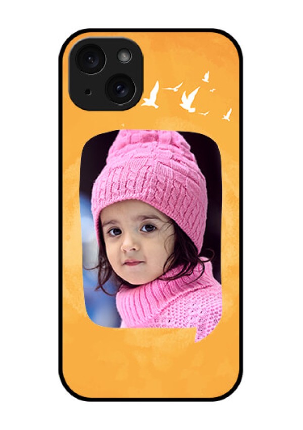 iPhone 15 Plus Custom Glass Phone Case - Water Color Design With Bird Icons