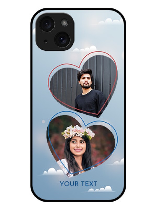 Custom iPhone 15 Plus Custom Glass Phone Case - Blue Color Couple Design
