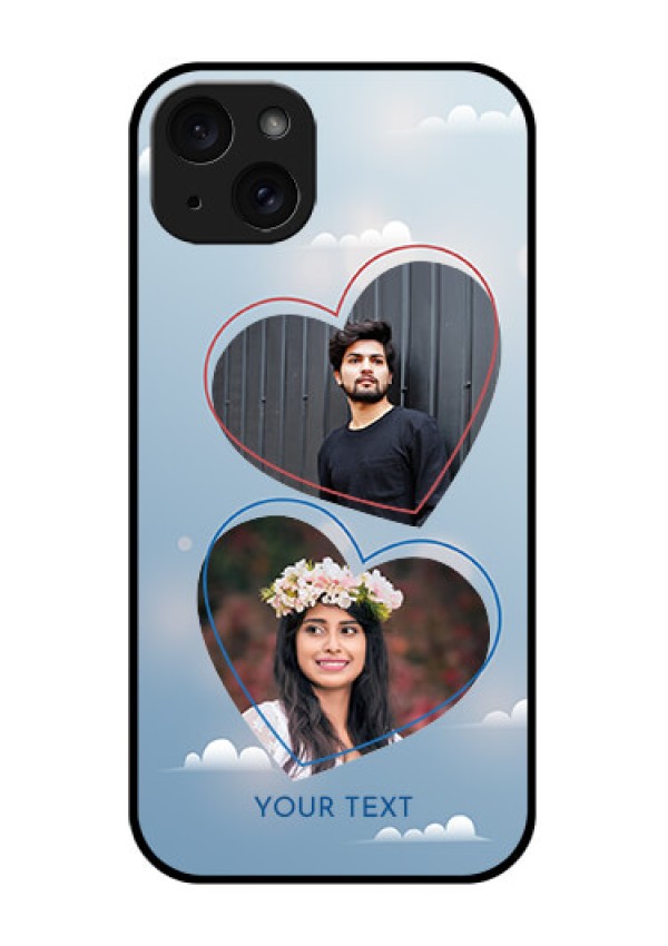iPhone 15 Plus Custom Glass Phone Case - Blue Color Couple Design