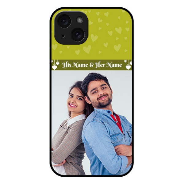 iPhone 15 Plus Custom Glass Phone Case - You & Me Heart Design