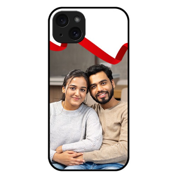 iPhone 15 Plus Custom Glass Phone Case - Red Ribbon Frame Design