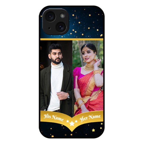 iPhone 15 Plus Custom Glass Phone Case - Galaxy Stars Backdrop Design