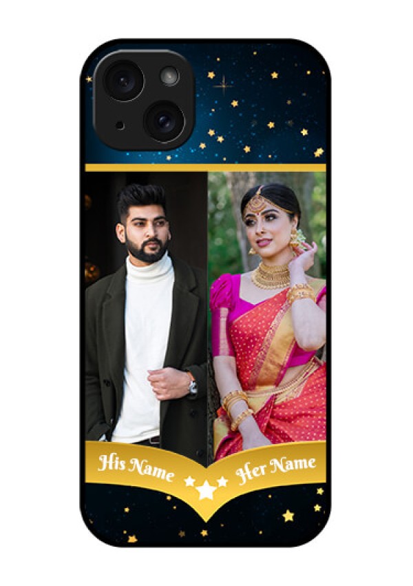 iPhone 15 Plus Custom Glass Phone Case - Galaxy Stars Backdrop Design