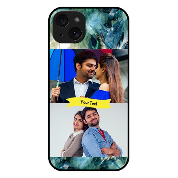 iPhone 15 Plus Custom Glass Phone Case - Image With Boho Peacock Feather Design iPhone 15 Plus Custom Glass Phone Case - Image With Boho Peacock Feather Design