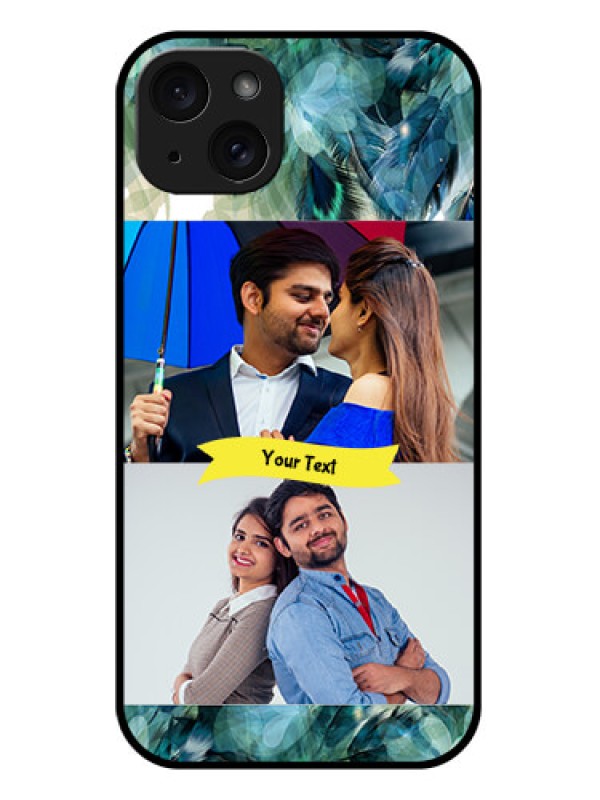 Custom iPhone 15 Plus Custom Glass Phone Case - Image With Boho Peacock Feather Design