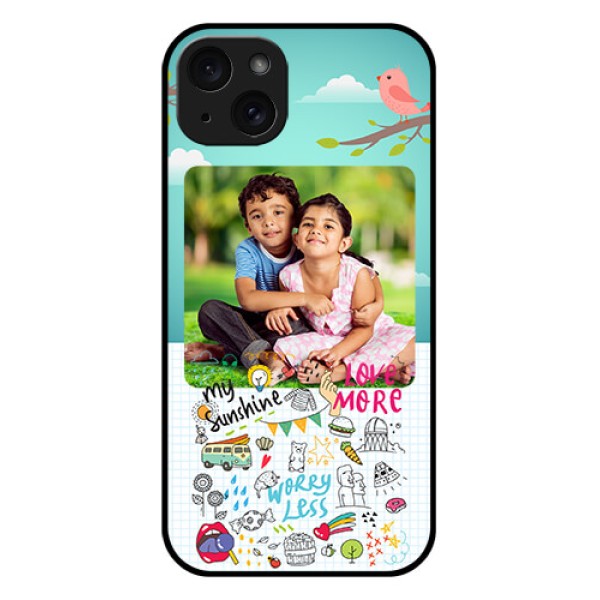 iPhone 15 Plus Custom Glass Phone Case - Doodle Love Design
