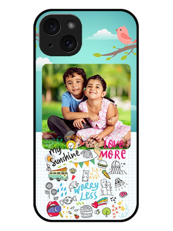 Custom iPhone 15 Plus Custom Glass Phone Case - Doodle Love Design