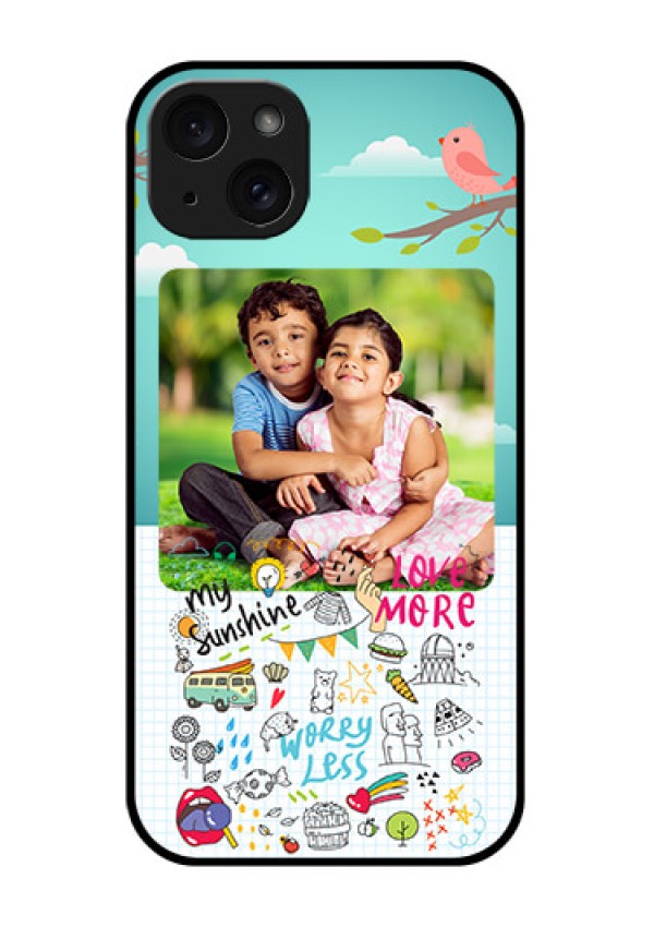 iPhone 15 Plus Custom Glass Phone Case - Doodle Love Design