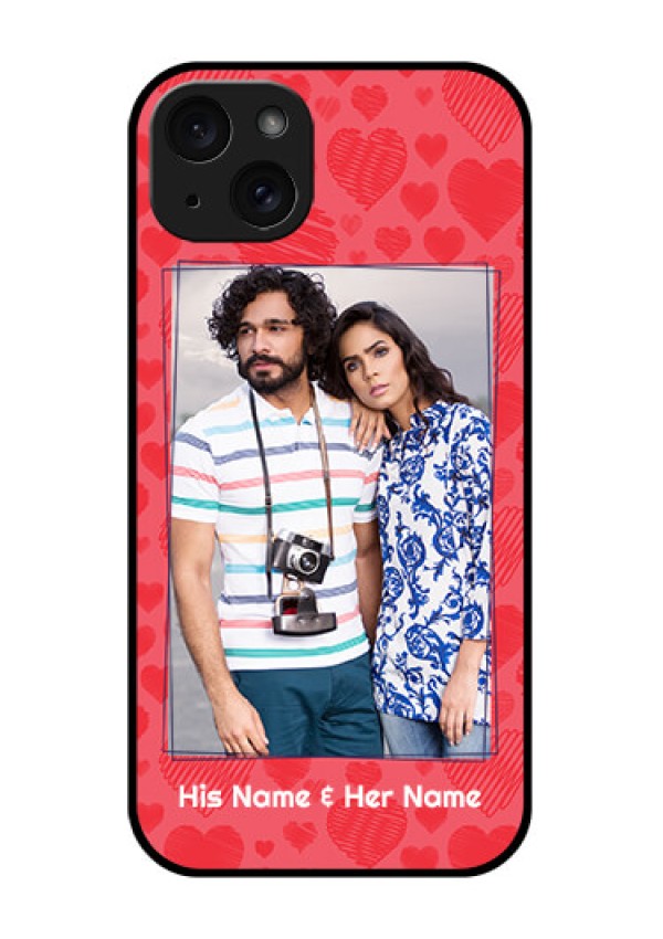 iPhone 15 Plus Custom Glass Phone Case - With Red Heart Symbols Design