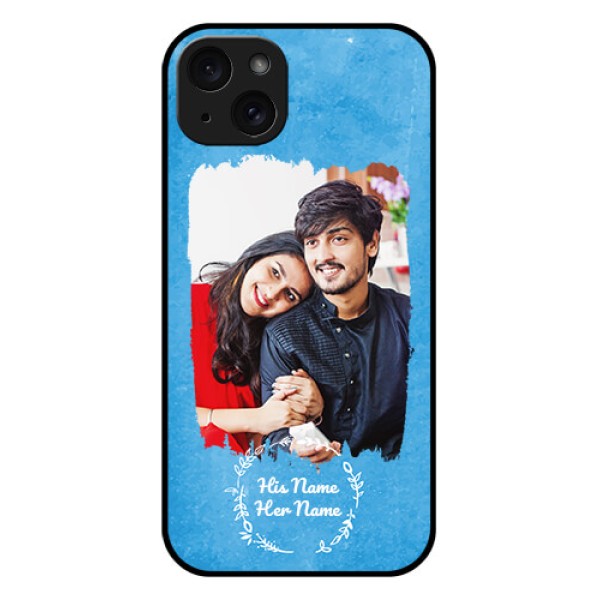 iPhone 15 Plus Custom Glass Phone Case - Blue Color Vintage Design iPhone 15 Plus Custom Glass Phone Case - Blue Color Vintage Design