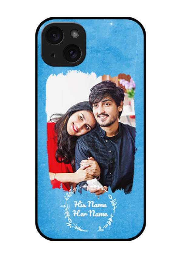 iPhone 15 Plus Custom Glass Phone Case - Blue Color Vintage Design