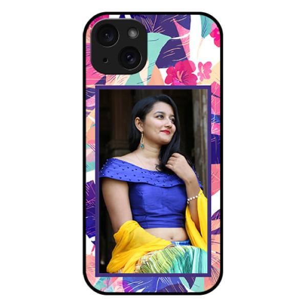 iPhone 15 Plus Custom Glass Phone Case - Abstract Floral Design