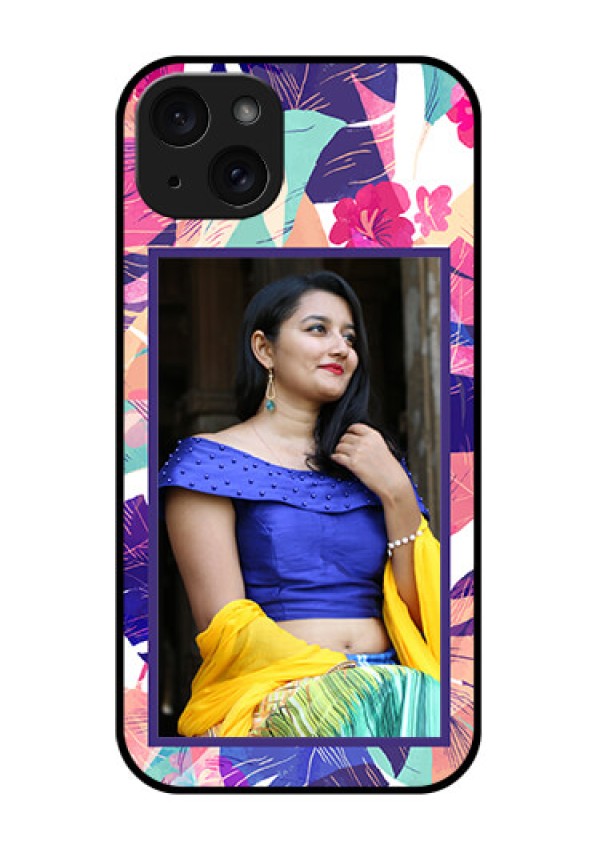 iPhone 15 Plus Custom Glass Phone Case - Abstract Floral Design