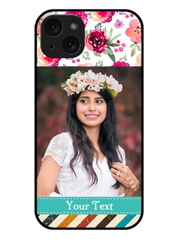 Custom iPhone 15 Plus Custom Glass Phone Case - Water Colors Floral Design