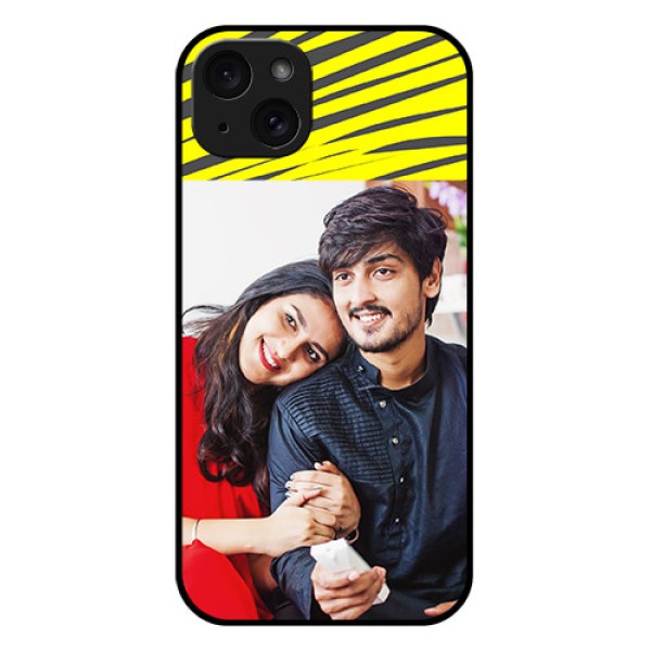iPhone 15 Plus Custom Glass Phone Case - Yellow Abstract Design