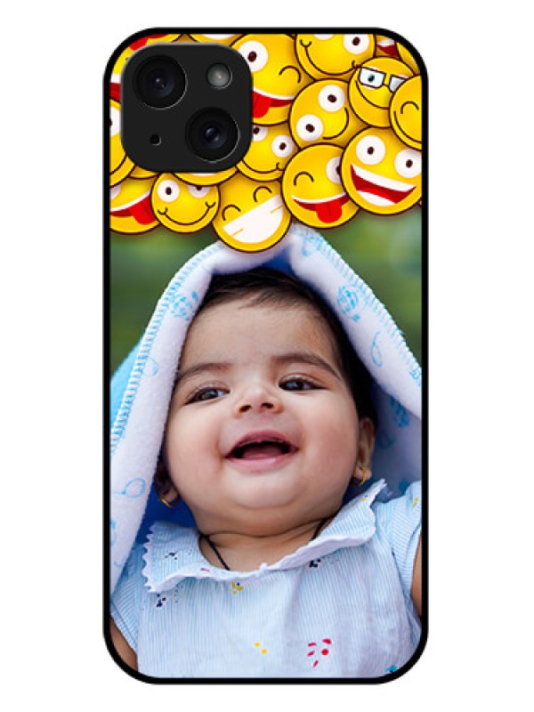 Custom iPhone 15 Plus Custom Glass Phone Case - With Smiley Emoji Design