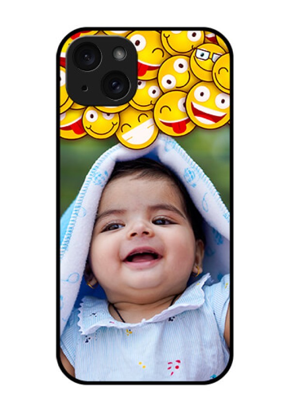 iPhone 15 Plus Custom Glass Phone Case - With Smiley Emoji Design