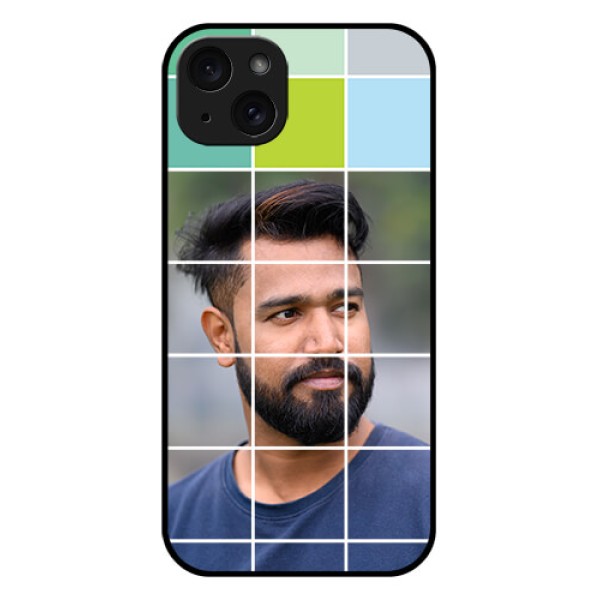 iPhone 15 Plus Custom Glass Phone Case - With White Box Pattern iPhone 15 Plus Custom Glass Phone Case - With White Box Pattern