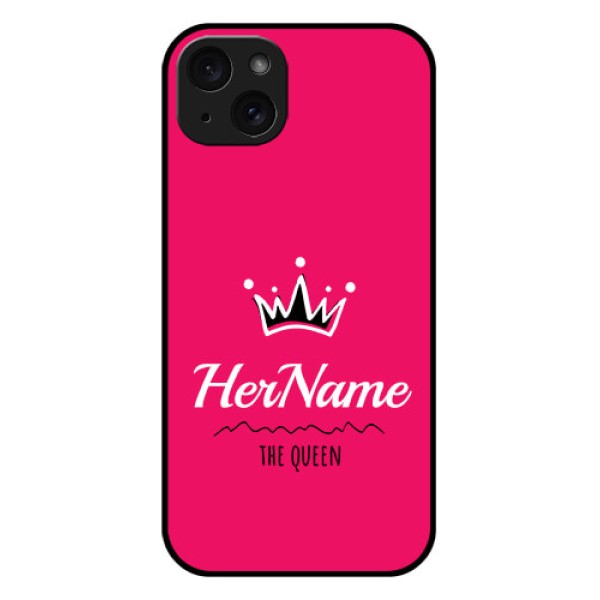 iPhone 15 Plus Custom Glass Phone Case - Queen With Name Design iPhone 15 Plus Custom Glass Phone Case - Queen With Name Design